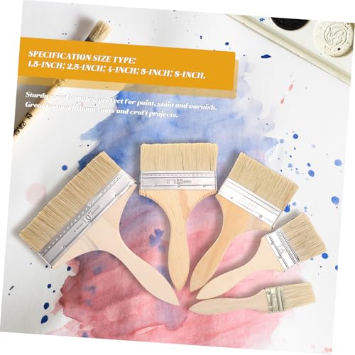 5pcs Wood Handle Paint Brush Set Thick Bristles Stain and Varnish Brushes for Watercolor Oil Painting Art Craft Tools for Adults
