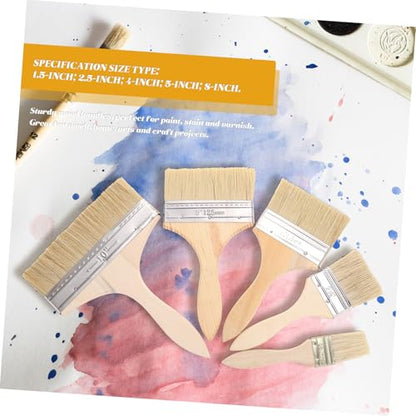 5pcs Wood Handle Paint Brush Set Thick Bristles Stain and Varnish Brushes for Watercolor Oil Painting Art Craft Tools for Adults
