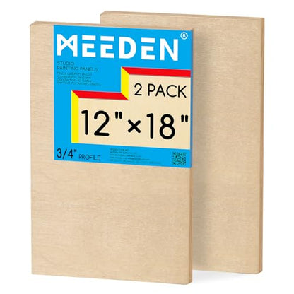 MEEDEN Unfinished Wood Canvas Board: 3/4” Deep 12x18” Wooden Canvas Panel Pack of 2 - Blank Cradled Wood Art Board for Painting - size: 12"x18"- 2 Pack