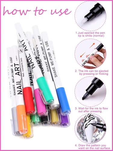 Kalolary 3D Nail Art Pens Set, 12 Color Pens, DIY Nail Art Beauty Adorn Manicure Tools - color: A