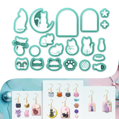 beinkmake 20Pcs Cats Polymer Clay Cutters Moon Kitten Clay Earrings Cutters Cute Cat Polymer Jewelry Cutter for Earrings Making Birthday Party DIY Supplies - style: Cat