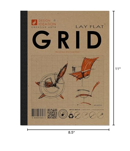 Design Ideation Lay Flat Grid PAD. Removable Sheet. Premium Paper. Smart-Bind Reinforced Lay Flat Binding. Grey Grid. (8.5" X 11") LF-2550-LS (1 Book) - color: Grey Grid