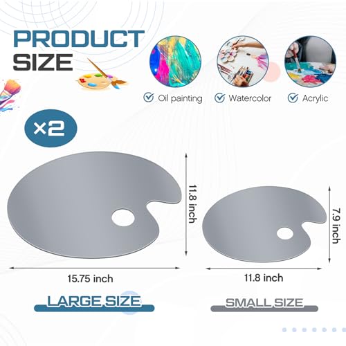 Honoson Large 2 Pack 15.7 x 11.8 Inch Neutral Grey Acrylic Paint Palette with Opaque Paint Pallet, Big Size Easy to Clean Non Stick Artist Pallet for Oil Watercolor Craft DIY Painting Palette (Oval) - size: 11.8 x 15.7 Inch, style: Oval
