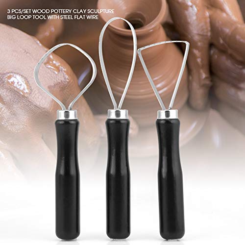 3pcs Pottery Clay Sculpting Tools Big Ceramic Loop Tool with Steel Flat Wire