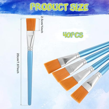 40Pcs Flat Paint Brushes Set, 1 Inch Wide Watercolor Brush Oil Painting Brushes Big Paint Professional Brush for Kids, Art Painters, Students Graffiti, Gouache, Acrylic Painting(Silver) - color: Silver