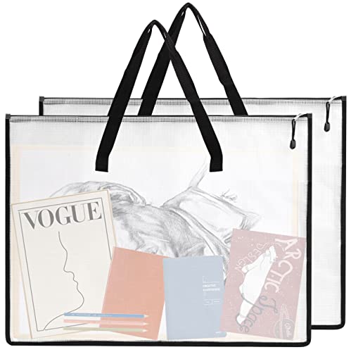 EOOUT 2 Pack 18.5x24.8 Inches Art Portfolio Case, Portfolio Folder for Artwork, Posters Storage Bag with Zipper and Handle Mesh Folder Organizers for Poster, Scrapbook, Keepsake and Bulletin Board - size: 18.5x24.8in
