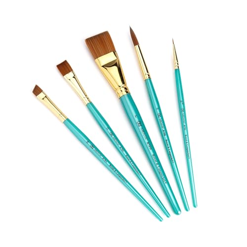 Royal & Langnickel Menta, 5pc Shader Variety Brush Set, Includes - Wash, Round, Shader, Angular & Liner Brushes Teal - style: SHADER VARIETY