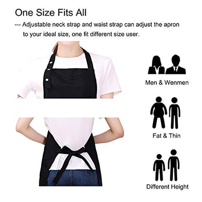 Kitchen Cooking Apron for Women Men with Big Pockets Canvas Waterproof Aprons for Server Pottery Artist Chef Apron - color: Black