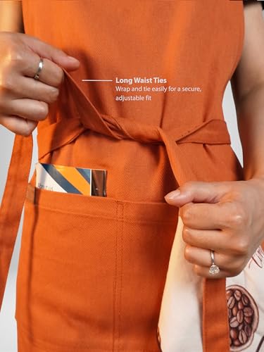100% Cotton Kitchen Apron with 2 Pockets – Adjustable Chef Apron for Cooking Baking BBQ – Unisex Apron - color: Ochre, size: Standard