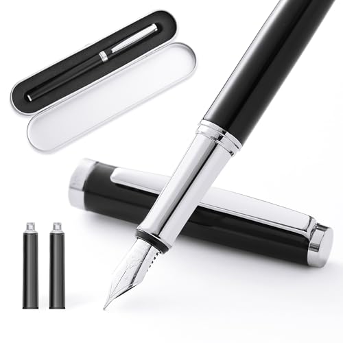 Fountain Pen Set,Extra Fine Nib,Includes 2 Ink Cartridges and Ink Converter, Ideal for Journaling and Calligraphy, Smooth-writing Fountain Pen(Silver) - color: Silver