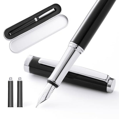 Fountain Pen Set,Extra Fine Nib,Includes 2 Ink Cartridges and Ink Converter, Ideal for Journaling and Calligraphy, Smooth-writing Fountain Pen(Silver) - color: Silver