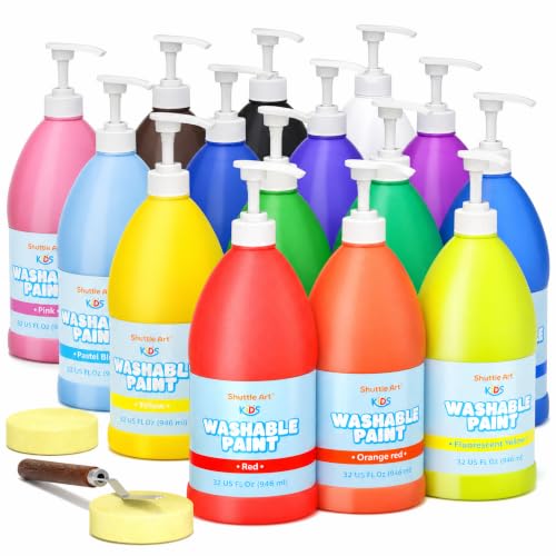 Shuttle Art 15 Colors Washable Paint for Kids, 32 oz Bulk Tempera Paint with Pump, Non-Toxic Kids Washable Paint for Art and Crafts, School & Home Must Haves - color: 15 Colors, size: 32 Fl oz (Pack of 15)