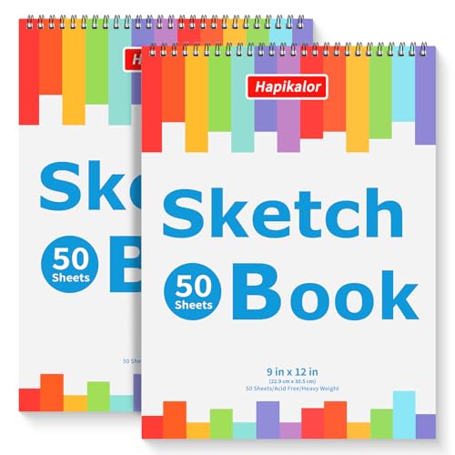 9" x 12" Sketch Book, 2-Pack 50 Sheets Spiral Bound Art Sketchbook, Acid Free Artist Drawing Book Paper, Art Supplies for Adults Kids, Craft Activities, Sketch Paper for Drawing Coloring Sketching - size: 9" x 12"(Pack of 2)