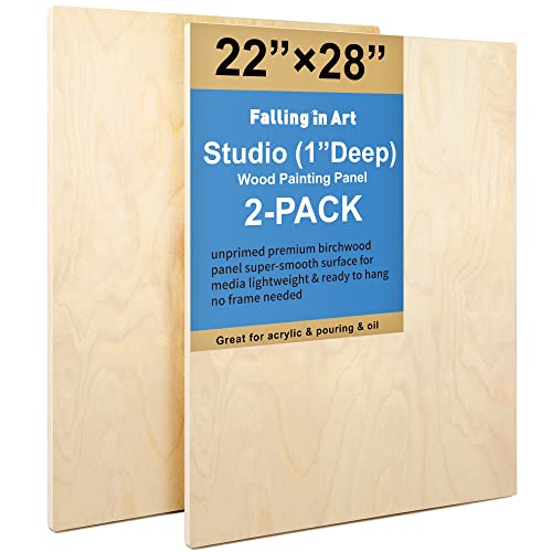 Falling in Art Unfinished Birch Wood Panels Kit for Painting, Wooden Canvas 2 Pack of 22”x28” Studio 1” Deep, Cradle Boards for Pouring, Art, Crafts, Burning and More - size: 22*28 2-pack