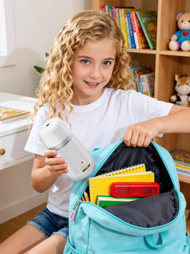 JARLINK Automatic Electric Pencil Sharpener - Hands-Free Operation, 3 Sharpness Modes, 3-Second Sharpening, Rechargeable & Portable for 7-12mm Pencils, Ideal for Classroom and Home Use (White) - color: White