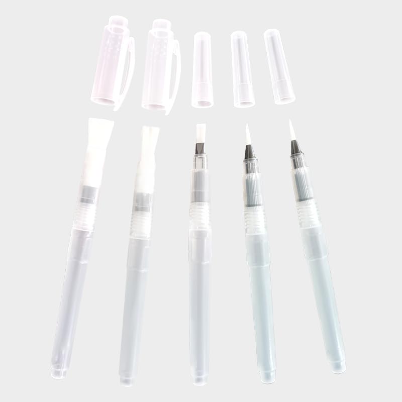 5Pcs/Set Watercolor Brush Pen - Portable Water Brush Pens Easy Refill, Refillable, Washable Nylon Paint Brush, Perfect for Hobbyists, Beginners & Artists, Drawing Painting Art Supplies