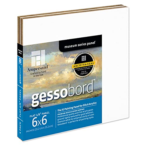 Ampersand Art Supply Gesso Wood Painting Panel: Museum Series Gessobord, 6" x 6", 1/8" Flat Profile, Pack of 40 - size: 6" x 6" (Pack of 10), style: 1/8 Inch Depth