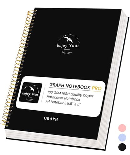 FLYING EAGLE 8.5 x 11 Large Graph Notebook Journal Spiral Graph Grid Notebook 210 Pages Hardcover Graph Notebook Engineering Paper Notebook Graphing Notebook for Men Women, Black - color: Black, size: Graph