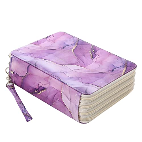 184 Slots Pencil Bag Organizer with Zipper for PWatercolor Pens or Markers, Pencil Case Organizer for Artist - color: Dark Marble Purple