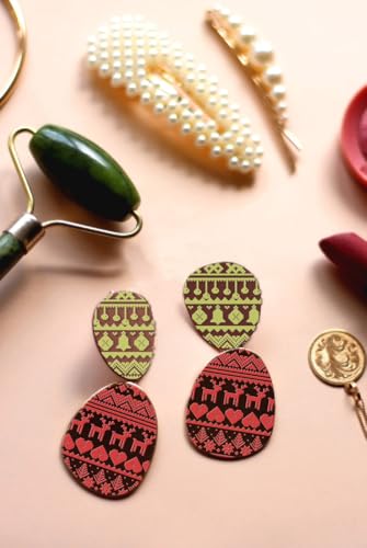 Arbuya Christmas Polymer Clay Texture Mat for Earrings Jewelry Making, Xmas Deer Clay Texture Sheets for Polymer Clay Projects Floral Stamps for Clay Earrings Tools