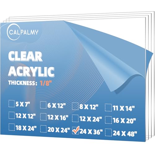 CALPALMY (4-Pack) 24x36 Clear Acrylic Sheet Plexiglass 1/8” Thick, Use for Craft Projects, Signs, Display Cases and More, Cut with Cricut, Engraver, Saw or Hand Tools – No Knives - color: Clear, size: 24"x36", 1/8" Thick