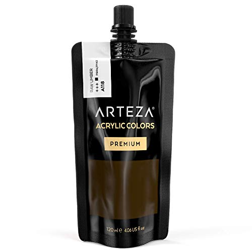 ARTEZA Acrylic Paint Raw Umber Color (120 ml Pouch, Tube), Rich Pigment, Non Fading, Non , Single Color Paint for Artists and Hobby Painters - color: Raw Umber A118, size: 4.06 Fl Oz (Pack of 1)