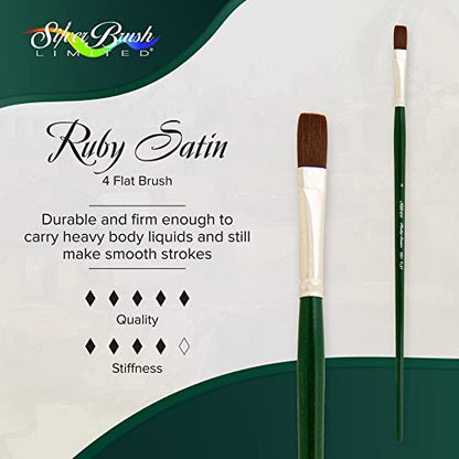 Silver Brush 2501-4 Ruby Satin Long Handle Synthetic Brush, Flat, Size 4 - size: Size - 4