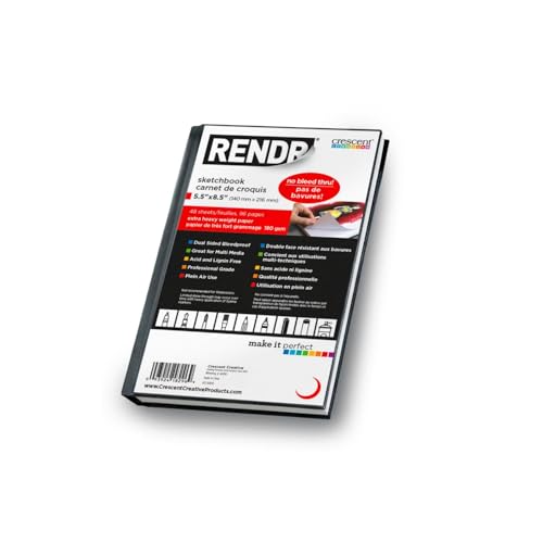 RENDR Hardbound Sketchbook 5.5x8.5, Bleed-Proof No Show-Thru Paper | Alcohol Markers, Copic, Ink | 180 GSM Acid-Free, 48 Sheets