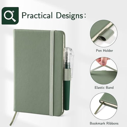 NETANY 4 Pack Small Notebook Pocket Notebook, A6 Mini Leather Hardcover Journal, 3.7" X 5.7", 416 Pages Note Pads, Green - color: Green