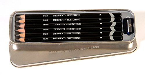 Derwent Sketching Pencils, 4mm Core, Metal Tin, 6 Count (0700836) - size: 6 Count (Pack of 1)