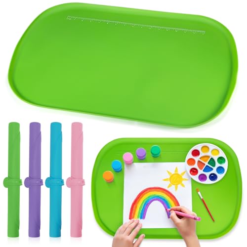 Silicone Art Mats for Kids 24” x 16”, Silicone Craft Mats with Raised Edges, Paint Mats for DIY, Paint, Crafts, Clay, Jewelry-Making (Green) - color: Green