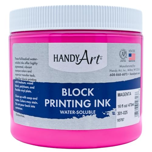 Handy Art Block Printing Ink, Magenta, 16 oz Jar, Water-Soluble | Highly Pigmented Vibrant Opaque Color with Superior Transfer Tack, Water Soluble, Certified Safe & AP Non-Toxic, Made in USA - color: Magenta, size: 16 Fl Oz