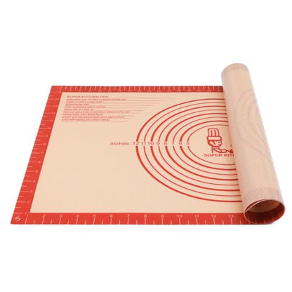 Non-slip Silicone Pastry Mat Extra Large with Measurements 16''By 26'' for Silicone Baking Mat, Counter Mat, Dough Rolling,Oven Liner,Fondant/Pie Crust By Folksy Super Kitchen Red - size: 26"L x 16"W