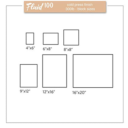 Fluid 100 Watercolor Block, 6 x 8 inches, 10 Sheets, 300 lb (640 GSM) 100% Cotton Cold Press Pad for Artist Painting and Wet Media - size: 6 x 8 (300 lb)