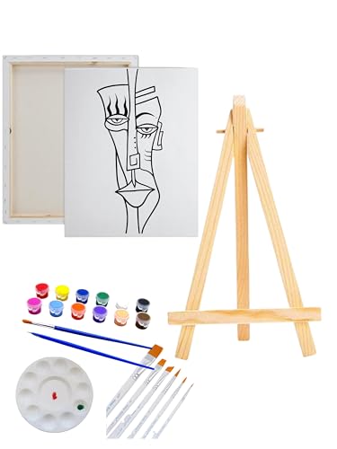 Essenburg Pre Drawn Canvas PICASSO 2 Paint Kit | Adult & Teen Sip and Paint Party Favor | DIY Date Night Couple Activity (M 12X16 PAINT. EASLE, 10 PAINT BRUSHES) - size: M 12X16 PAINT. EASLE, 10 PAINT BRUSHES