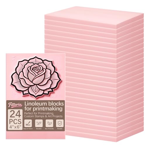 24Pcs 4"x6" Premium Soft Rubber Linocut Blocks, Easy Cut Relief Linoleum Carving Blocks for Stamp Making, Printmaking, DIY Art and Hand Craft Projects - color: linocut block 4x6x0.2in-24pcs