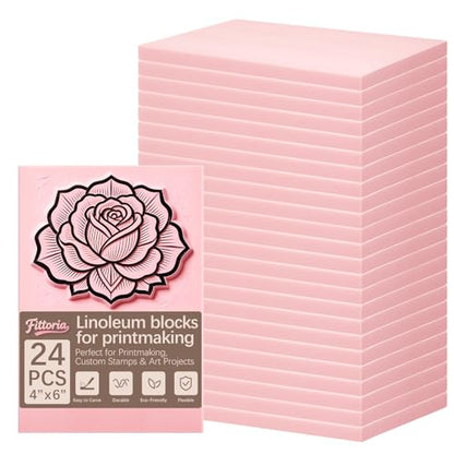 24Pcs 4"x6" Premium Soft Rubber Linocut Blocks, Easy Cut Relief Linoleum Carving Blocks for Stamp Making, Printmaking, DIY Art and Hand Craft Projects - color: linocut block 4x6x0.2in-24pcs
