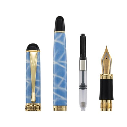 Luxury Fountain Pen Set – 46g Metal Calligraphy Pen with Gift Box, 2 Ink Cartridge Sets (Black & Blue), Flex Nib Writing Pen for Beginners & Professionals (Sky Blue) - color: Sky Blue