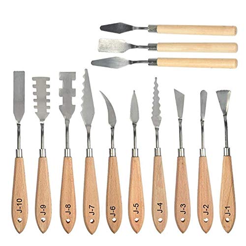 13Pcs Palette Knife Set - Stainless Steel Paint Mixing Drawing Painting Palette Scraper w/Wooden Handle for FX Special Effects in Oil Painting or Acrylic Mixing Spatulas Palette Knives Art Tools