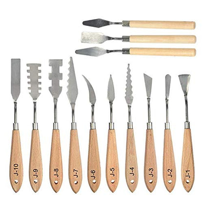 13Pcs Palette Knife Set - Stainless Steel Paint Mixing Drawing Painting Palette Scraper w/Wooden Handle for FX Special Effects in Oil Painting or Acrylic Mixing Spatulas Palette Knives Art Tools