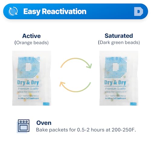 Dry & Dry 5 Gram [60 Packets] Orange Indicating Silica Gel Packets Desiccants Silica Packets - Rechargeable Moisture Absorbers for Food Storage, Electronics, 3D Filament & Safes - size: 5 Gram