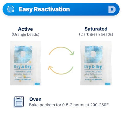 Dry & Dry 5 Gram [60 Packets] Orange Indicating Silica Gel Packets Desiccants Silica Packets - Rechargeable Moisture Absorbers for Food Storage, Electronics, 3D Filament & Safes - size: 5 Gram