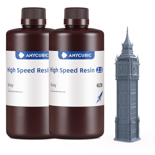 ANYCUBIC High Speed 3D Printer Resin 2.0, Print Up to 3X Faster, Particularly Apply for Large-Size 3D Printing Models, Low Odor (High Speed Grey, 2kg) - color: High Speed Grey, size: 2kg