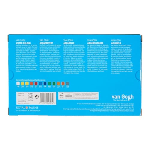Van Gogh Watercolor Paint Set, Wood Box, 12-Tube + 3 Accessories - color: 12 General (Wood Box), style: 10ml Tube