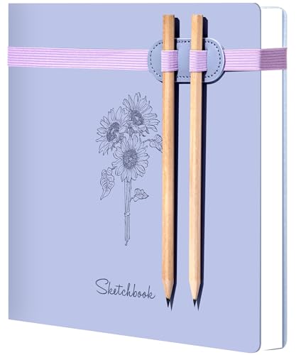 Yoment Hardcover Sketch Book, Sketchbook for Drawing with 2 Pencils, 150GSM Thick Paper, Square Art Sketch Book Drawing Paper Book 160 Pages Sketch Pad Journal for Women Adults,Gift Boxed,Purple - color: Purple