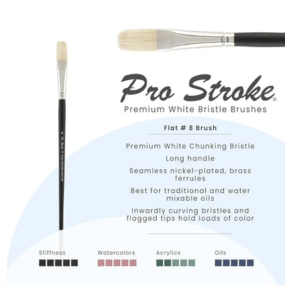 Creative Mark Pro Stroke Premium White Chungking Hog Bristle Artist Paint Brush - Flat # 8 - Natural Bristle Brush w/Great Control Suitable for Oils, Watercolors, Acrylics, Alkyds, Caseins - size: 8