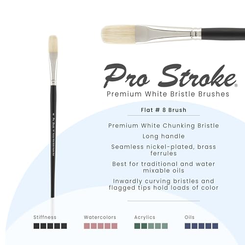 Creative Mark Pro Stroke Premium White Chungking Hog Bristle Artist Paint Brush - Flat # 8-2 Pack - Natural Bristle Brush w/Great Control Suitable for Oils, Watercolors, Acrylics, Alkyds, Caseins - size: 8 - 2 Pack
