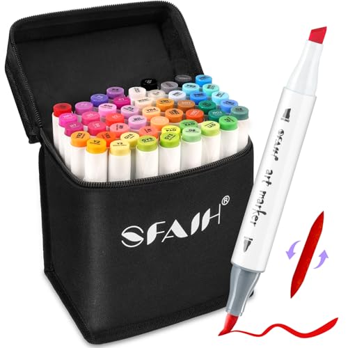 SFAIH 49 Colors Alcohol Markers for Adult Coloring Books–Dual Tip (Brush & Chisel), Art Markers for Artist Drawing Illustration Sketching, Relaxing Coloring Supplies for Stress Relief, Me-Time Gift - color: 49 Colors