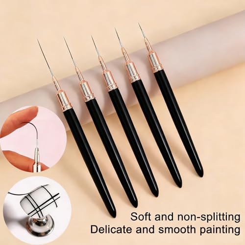 Nail Art Pens Set, Liner Brushes, Nail Art Brushes Tools For Long Lines, Thin Details, Fine Drawing, Liner Brush Polish Painting Nail Design (Black) - color: Black