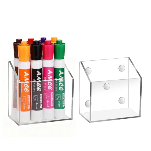 Ameceres Magnetic Pen Holder Classroom Organization Acrylic Marker Holder for Whiteboard Refrigerator Locker Accessories Pencil Dry Erase Marker Basket (1 Compartment * 2) - size: 1 Compartment * 2